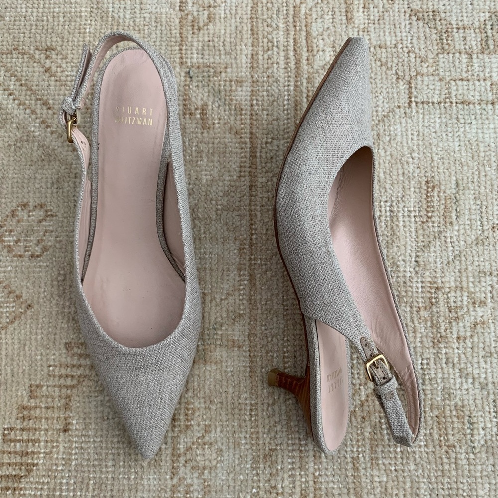 Taupe Stuart Weitzman slingback pumps